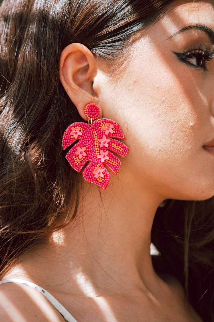 Gianna Seed Beaded Earring in Fuchsia