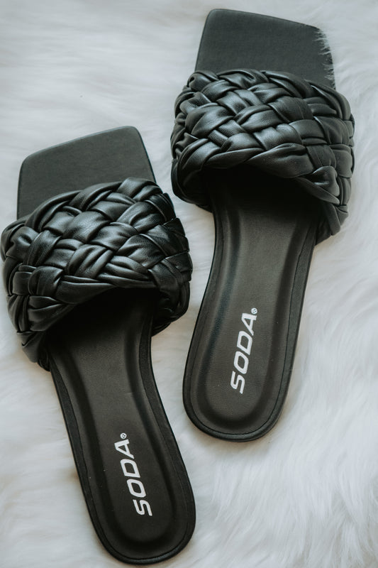 Aaron Braided One Strap Sandal in Black