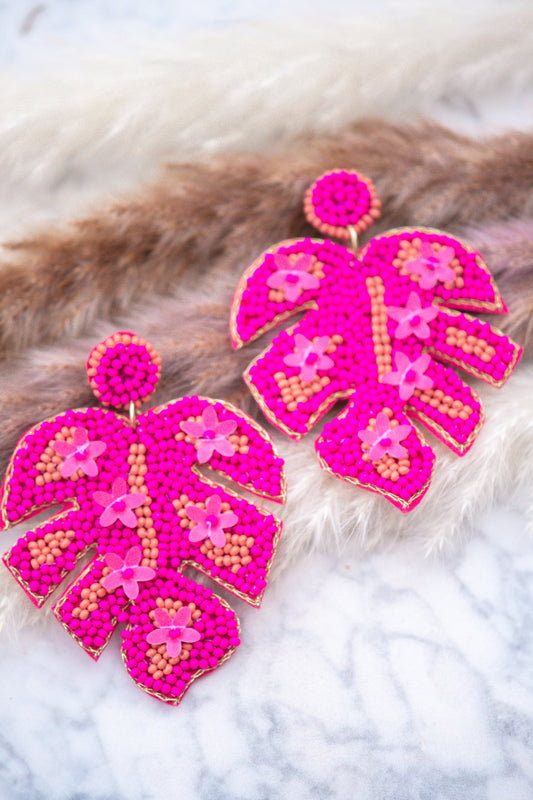 Gianna Seed Beaded Earring in Fuchsia