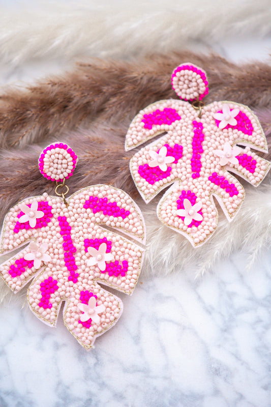 Gianna Seed Beaded Earring in in Pink