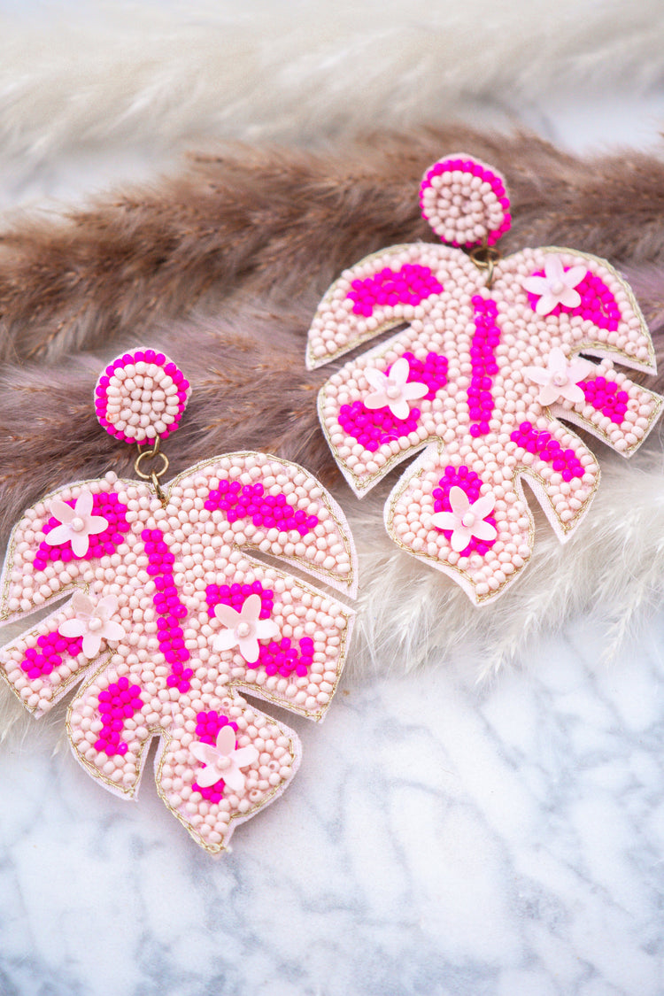 Gianna Seed Beaded Earring in in Pink