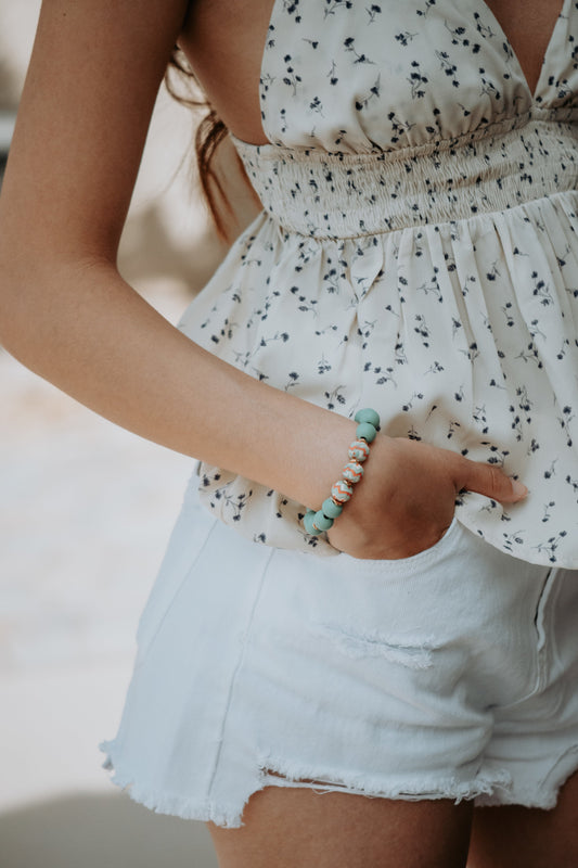 Blaze Wooden Aztec Elastic Bracelet - Mint
