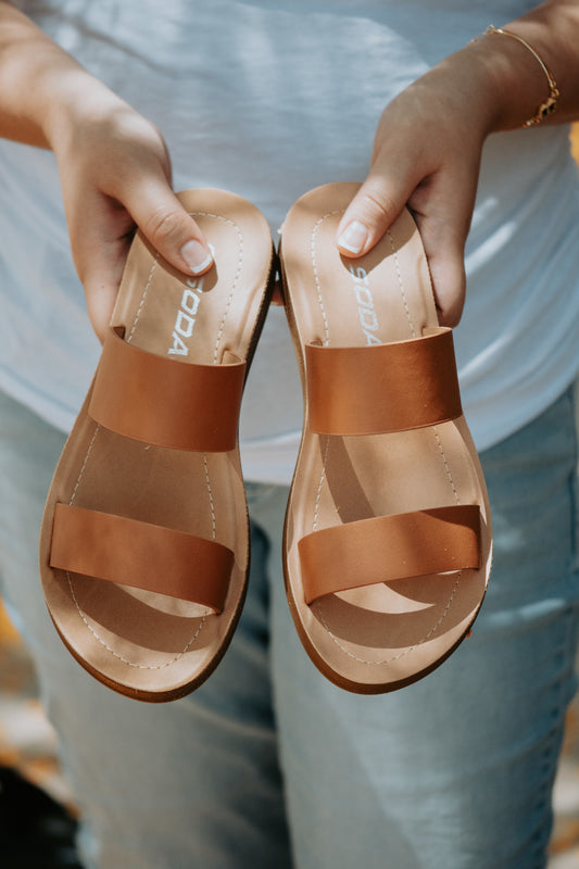 Olga Double Strap Sandals in Tan
