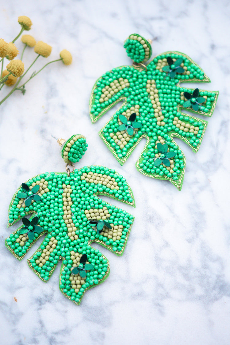 Gianna Seed Beaded Earring in Green