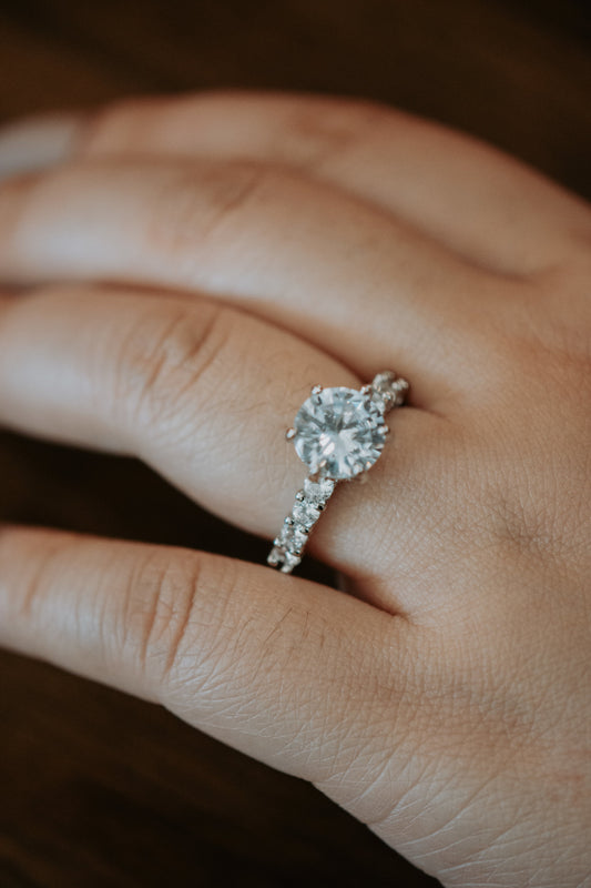Thea Round Brilliant Cut Sterling Silver Ring