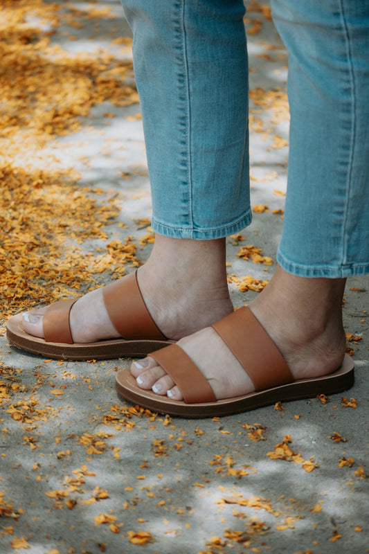 Olga Double Strap Sandals in Tan