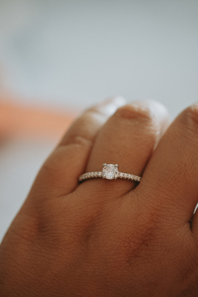 Jora Dainty Princess Cut Sterling Silver Ring Rhodium Plating