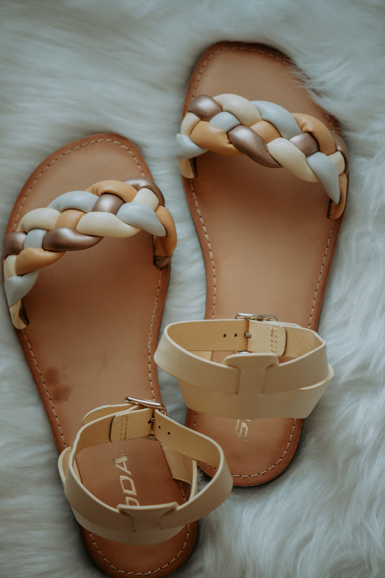 Rosey Braided Strappy Sandals in Metallic