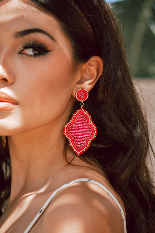 Moroccan Seed Bead Felt Back Earrings in Fuchsia
