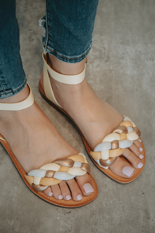 Rosey Braided Strappy Sandals in Metallic