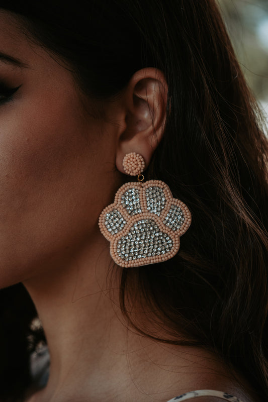 Beaded Studded Paw Print in Pink