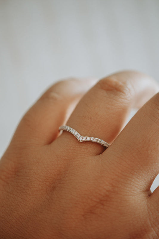 Fern Chevron Sterling Silver Ring Rhodium Plating
