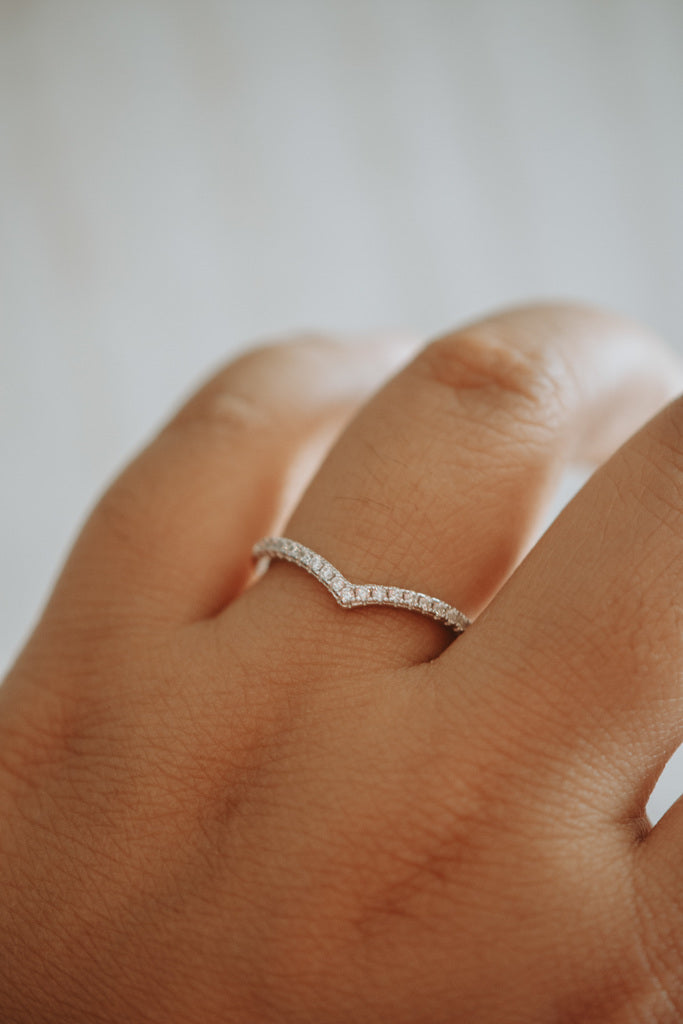 Fern Chevron Sterling Silver Ring Rhodium Plating