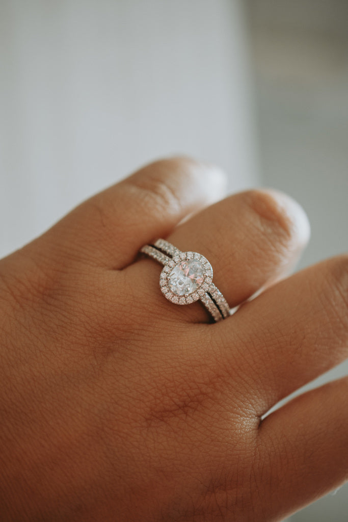 Scarlett Oval Cut Ring Set Sterling Silver Rhodium Plating