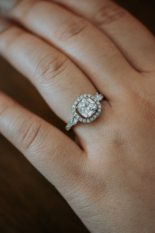 Jaye Cushion Cut Hollow Sterling Silver Ring