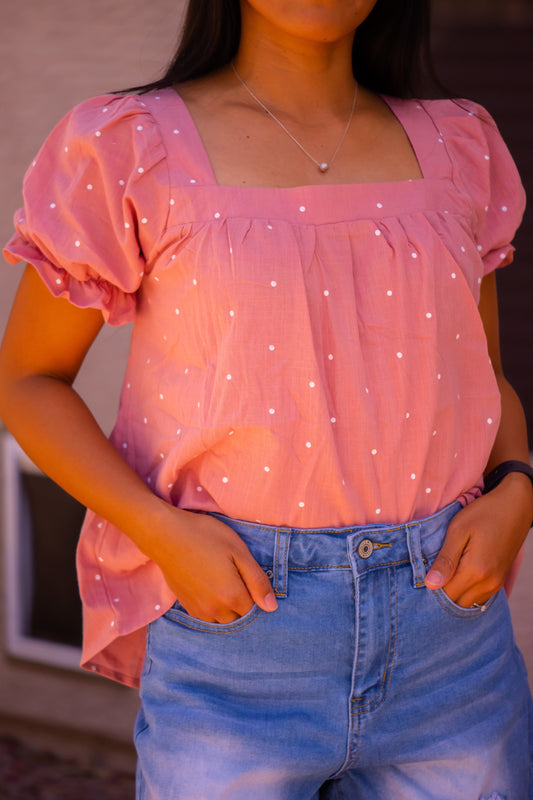 Janine Puff Sleeve Square Neck Dotted Top