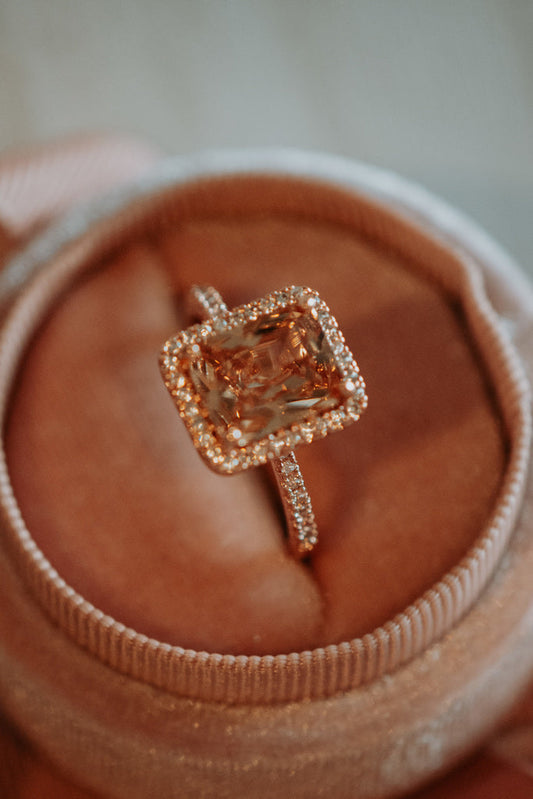 Raven Champagne Emerald Stone Rose Gold Ring