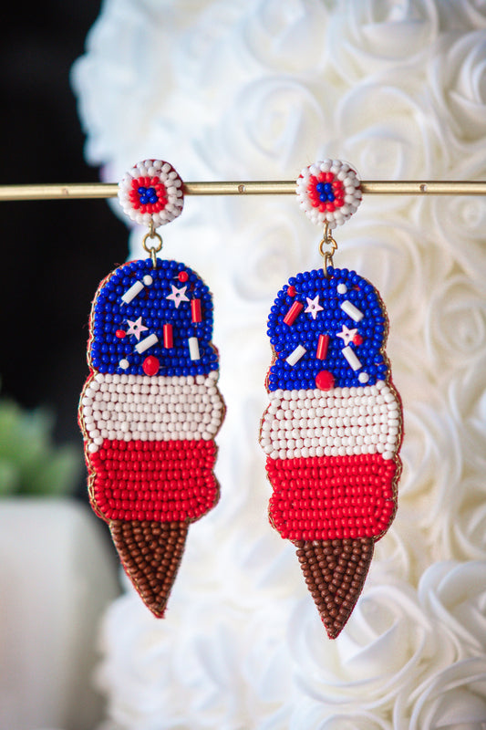 American Ice Cream Seed Bead Post Earrings Felt Back