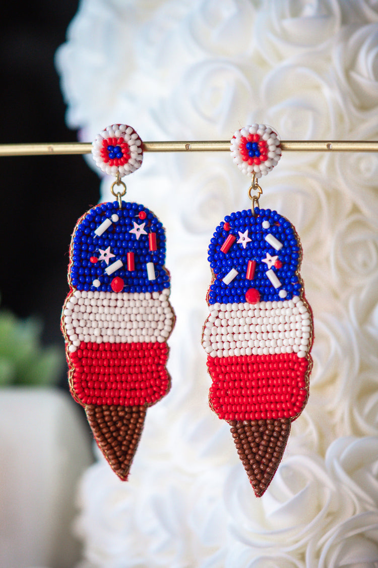 American Ice Cream Seed Bead Post Earrings Felt Back