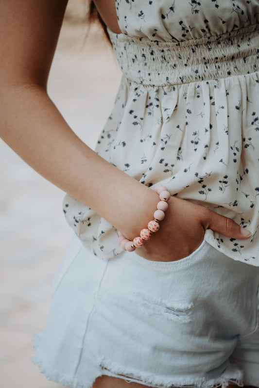 Blaze Wooden Aztec Elastic Bracelet - PINK