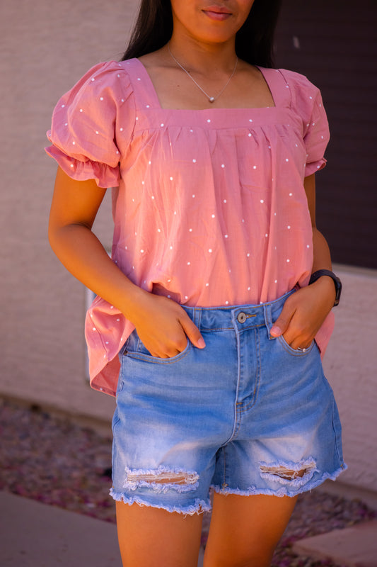 Janine Puff Sleeve Square Neck Dotted Top