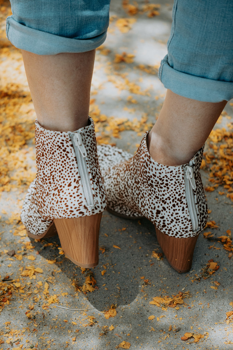 Sabrina Camel Mini Leopard Suede Booties