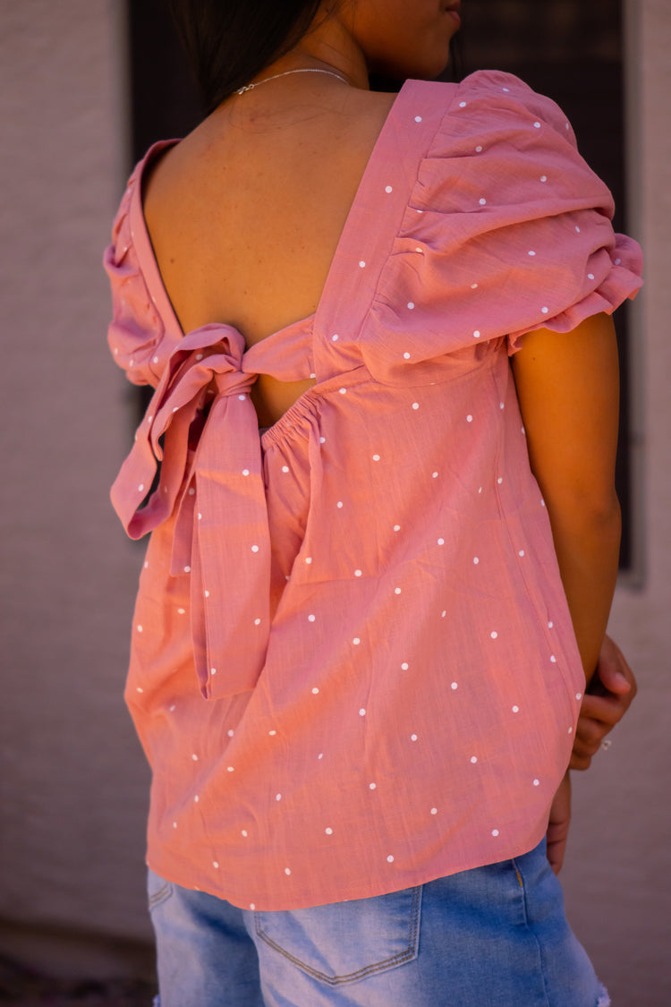 Janine Puff Sleeve Square Neck Dotted Top