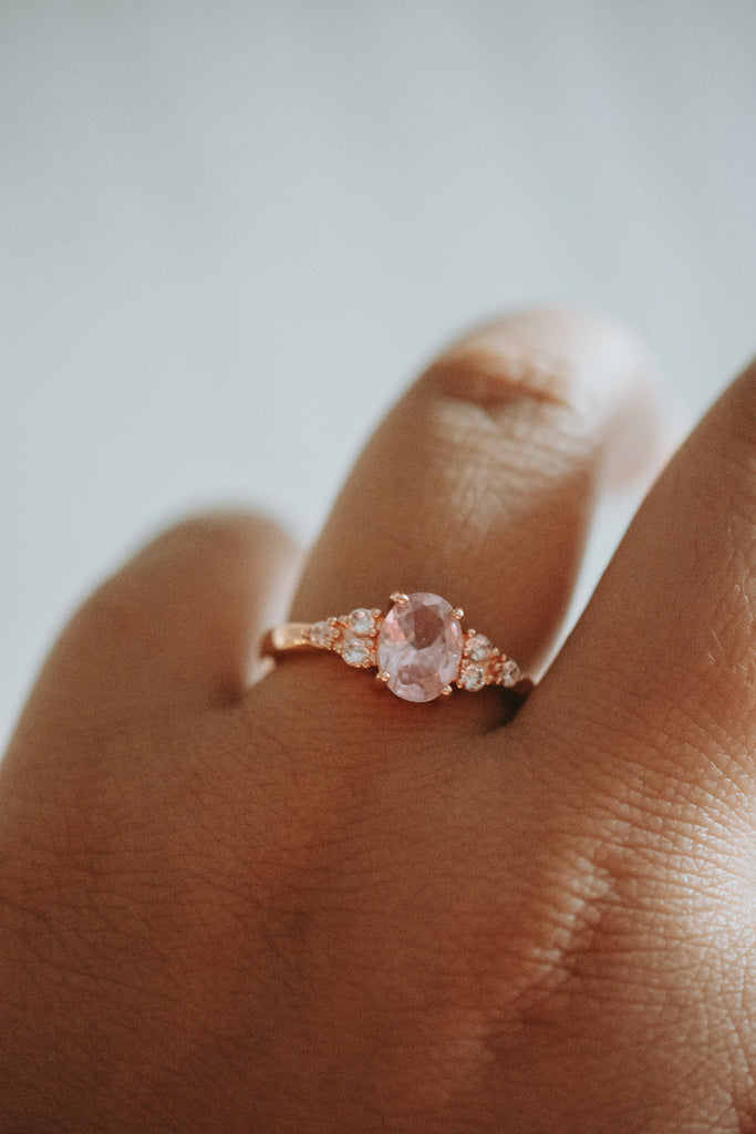 Aster Pink Oval Gem Cut Rose Gold Ring