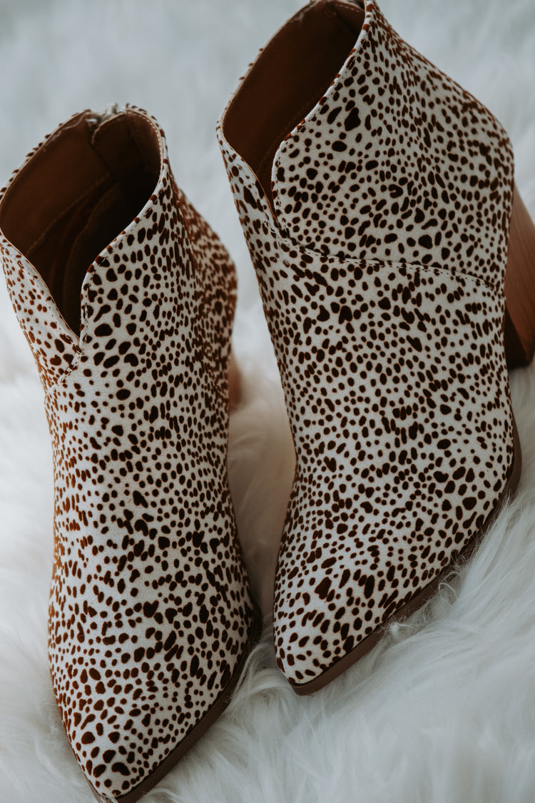 Sabrina Camel Mini Leopard Suede Booties