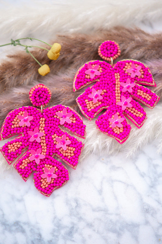 Gianna Seed Beaded Earring in Fuchsia
