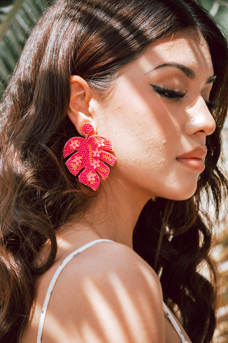 Gianna Seed Beaded Earring in Fuchsia