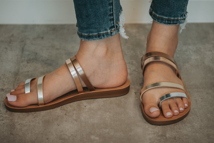 Miel Metallic Multi Strap Sandals