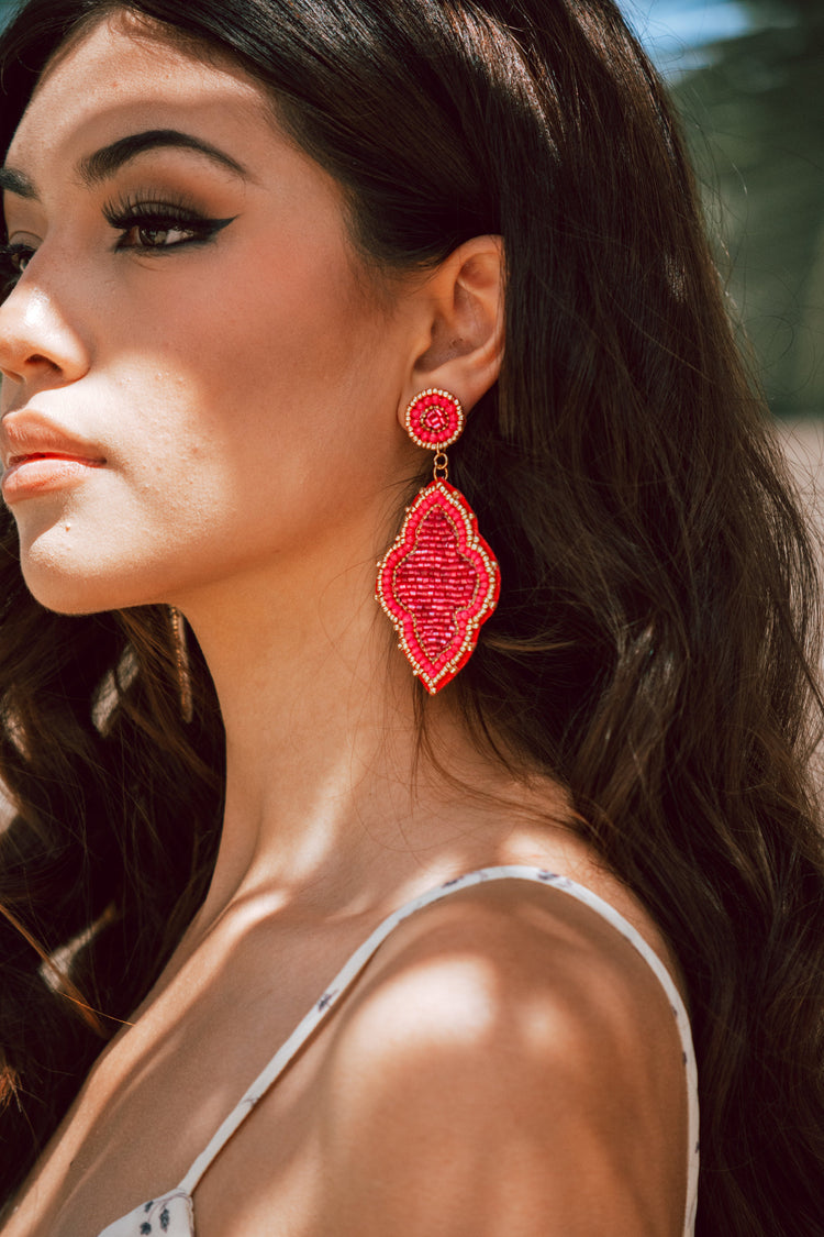 Moroccan Seed Bead Felt Back Earrings in Fuchsia