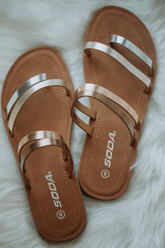 Miel Metallic Multi Strap Sandals