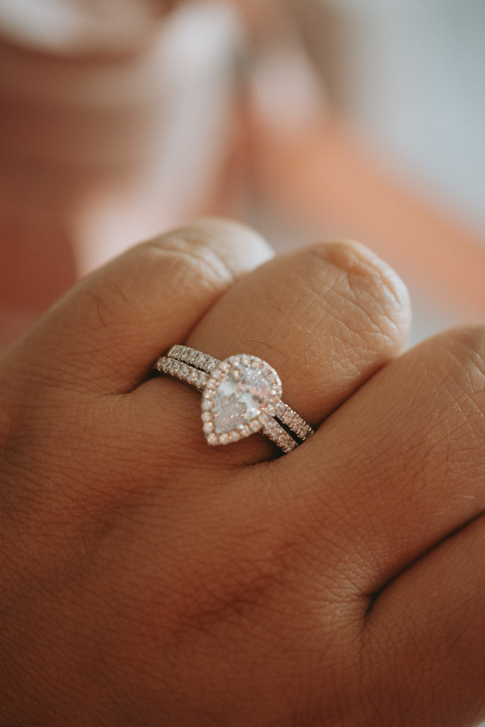 Finn Pear Cut Ring Set Sterling Silver Rhodium Plating