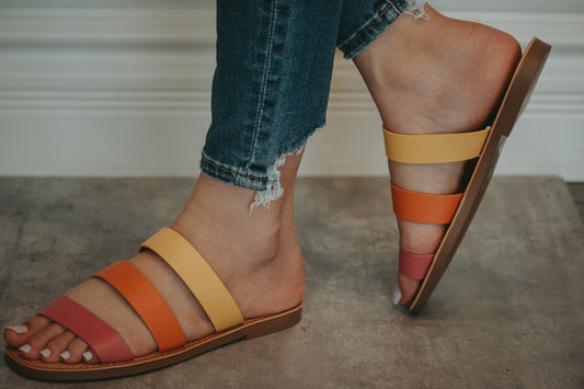 Jamie Triple Strap Sandal in Yellow/Orange