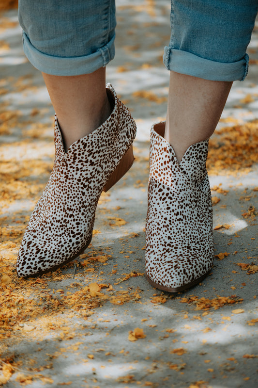 Sabrina Camel Mini Leopard Suede Booties