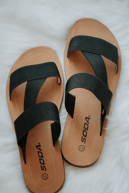 Hailey Black Stretch Strap Sandals