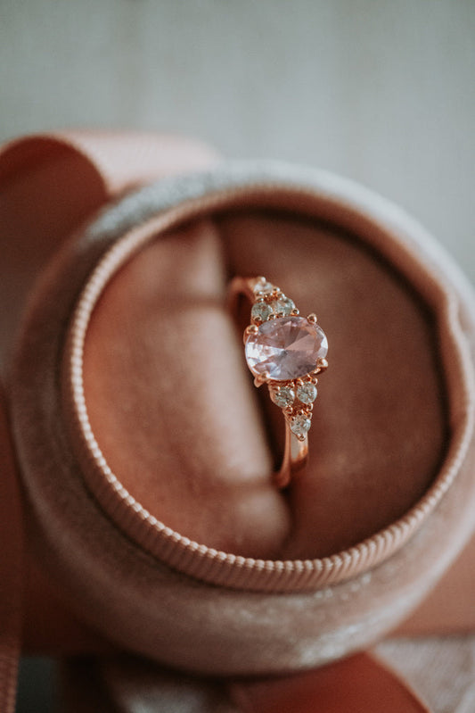 Aster Pink Oval Gem Cut Rose Gold Ring