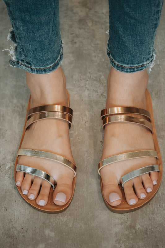 Miel Metallic Multi Strap Sandals