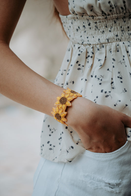 Sunflower Seed Bead Cuff Bracelet