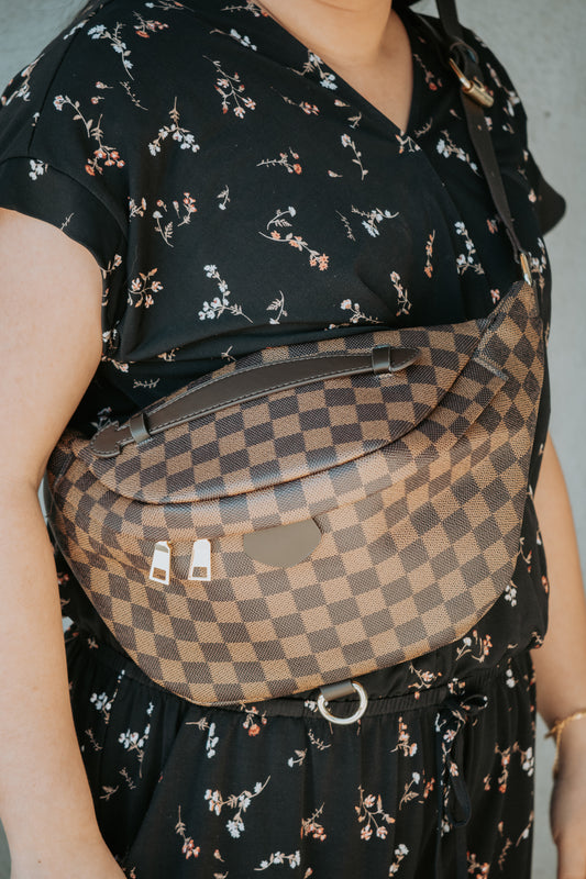 Deluxe Brown Checkered Bum Bag