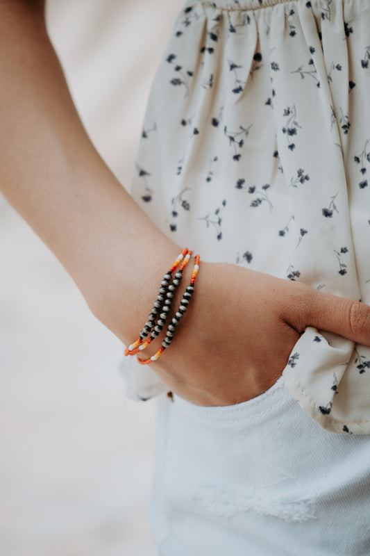 3PC Set Dainty Navajo Beads Bracelet - Coral