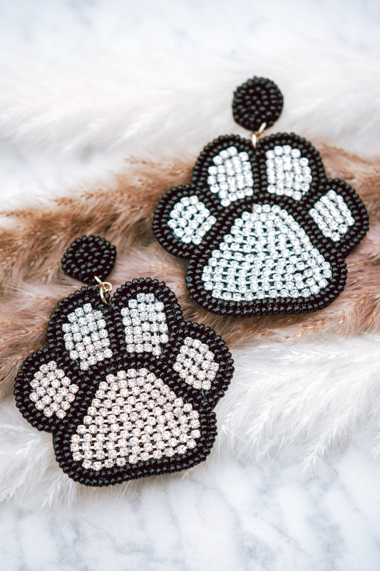 Beaded Studded Paw Print in Black