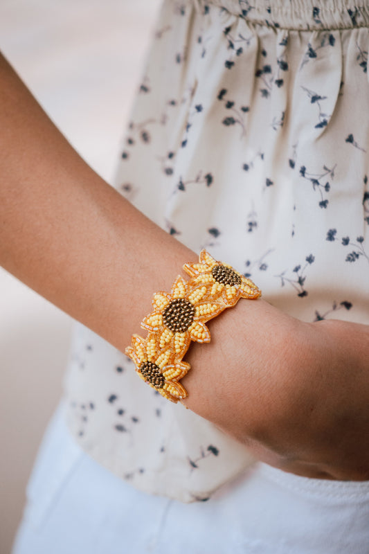 Sunflower Seed Bead Cuff Bracelet
