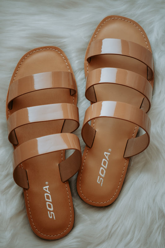 Jamie Triple Strap Sandal in Tan