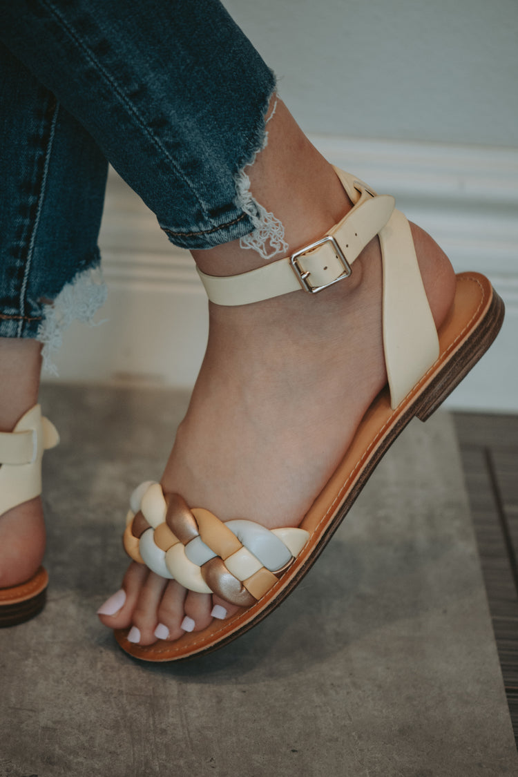 Rosey Braided Strappy Sandals in Metallic