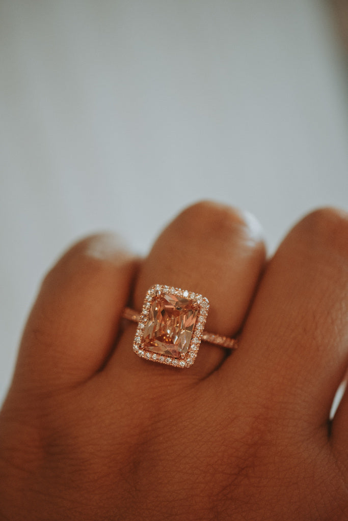 Raven Champagne Emerald Stone Rose Gold Ring