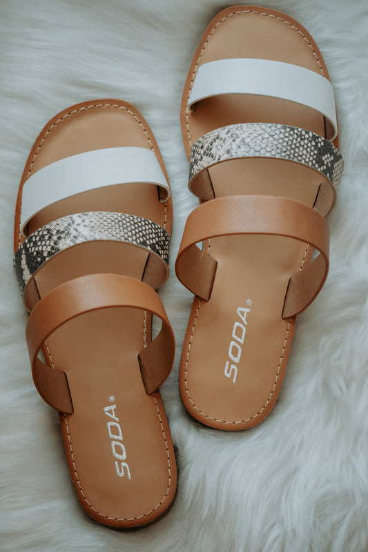 Jamie Triple Strap Sandal in Snake Skin