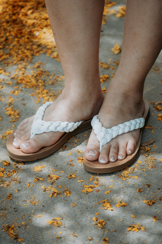 Stella White Braided Thong Sandals